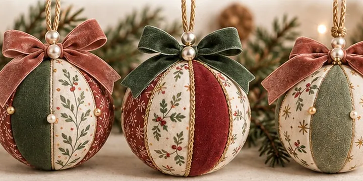 Palline di Natale rivestite di stoffa