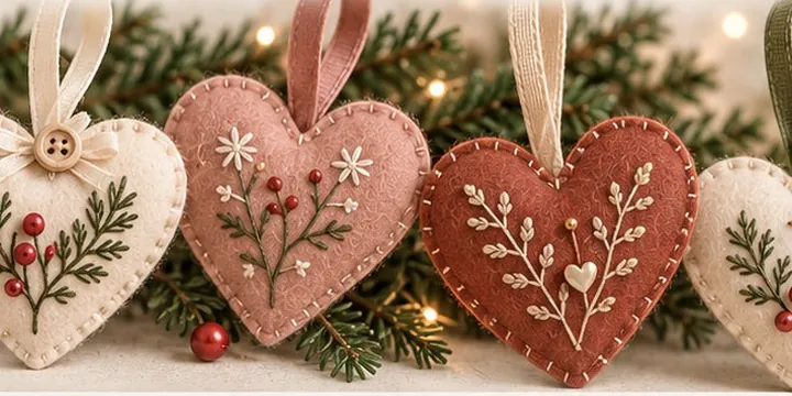 Cuori di feltro ricamati